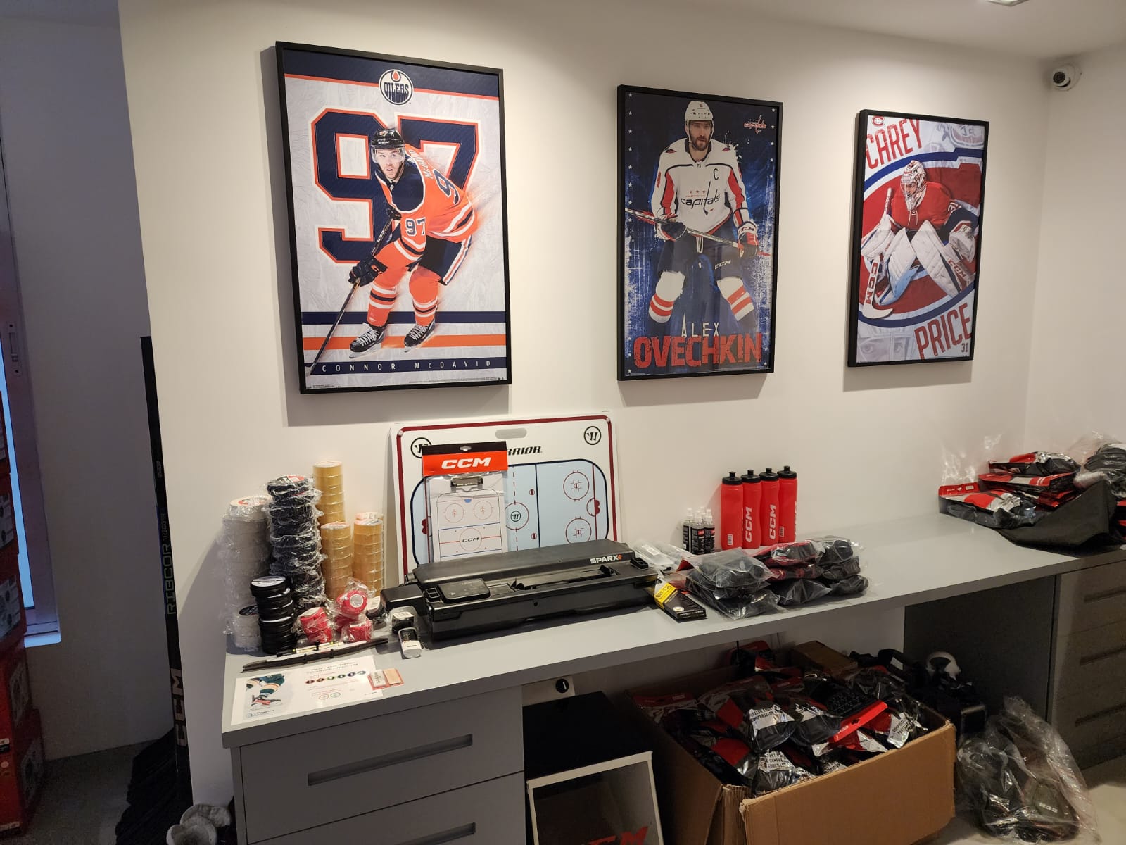 Penguin Sports skate service area and hockey displays